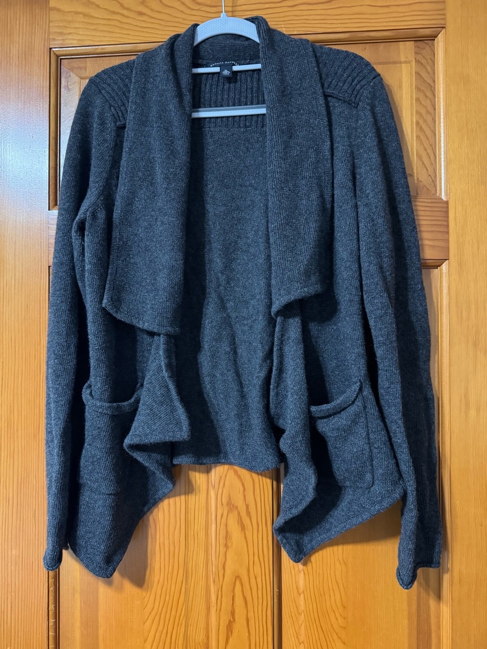 Banana Republic Dark Charcoal Open-Front Draped Cardigan